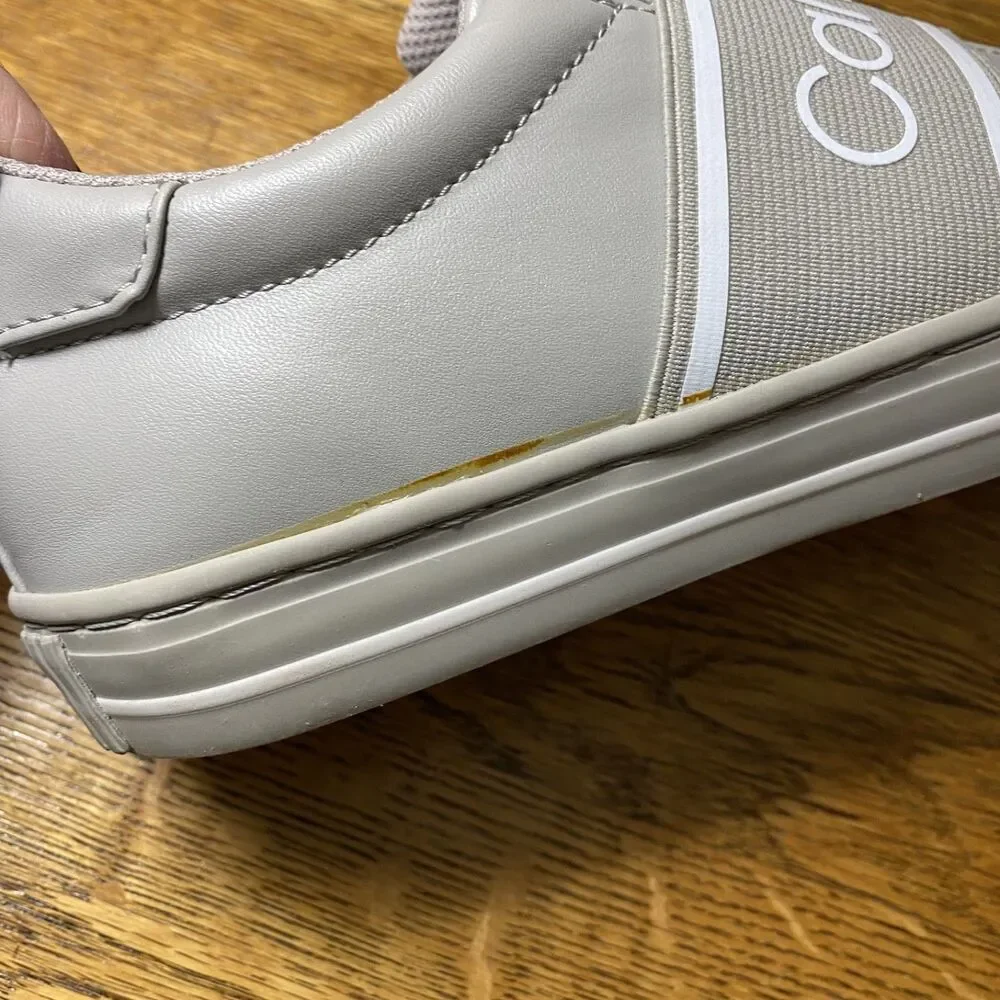 Calvin Klein Womens Clairen Slip On Sneakers Size 7 Light Gray Faux Leather